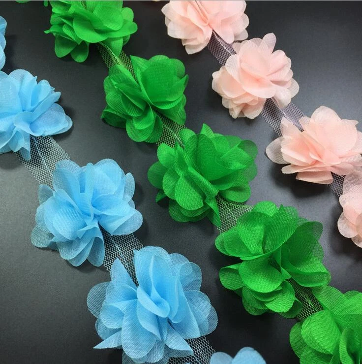 4 Yard (24X) Blumen 3D Chiffon Blumen Spitze Dekoration Kleid Applique Nähen DIY - Bild 2 von 4