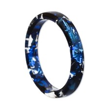Thin Blue Ring, Resin Band With Metal Flakes, Stackable High-Shine Ring