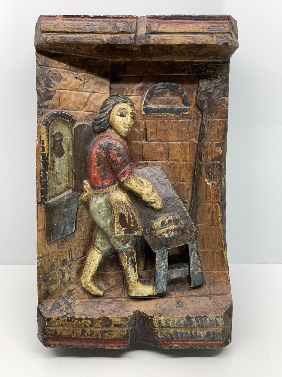 Verboan/España-Tallada a mano/Pintada Placa de madera/Antiguo-Coleccionable Madera maciza