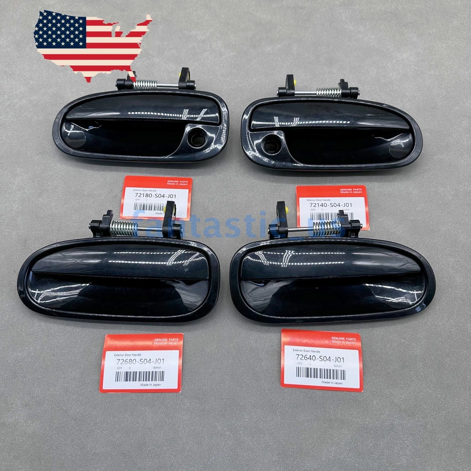 Novo conjunto de 4 maçanetas dianteiras e traseiras externas pretas para 1996-2000 Honda Civic - Imagem 3 de 4