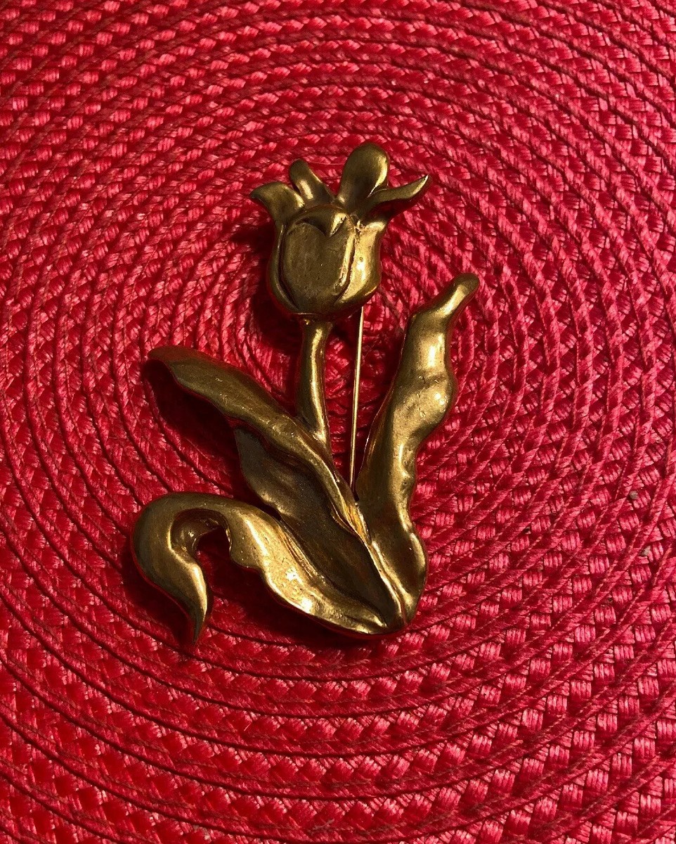 ?Lindsay Boyer Large Gold Tone Three Leaf & Tulip Pin Brooch? | eBay
