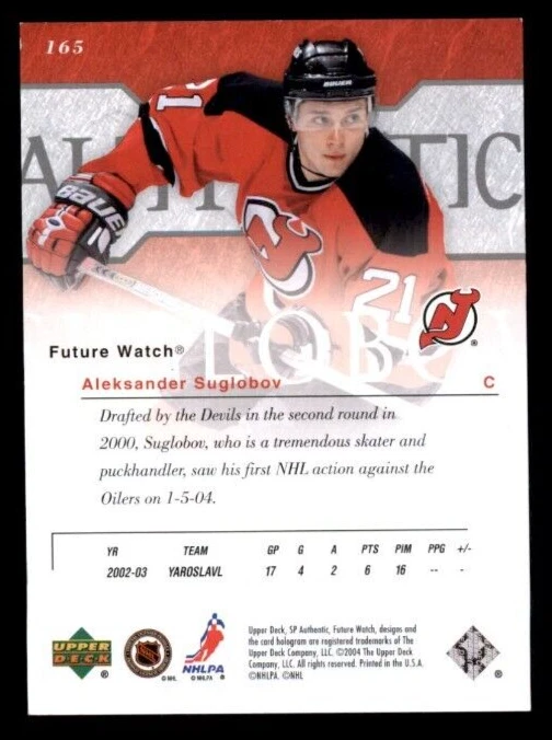 2003-04 SP Authentic #165 Aleksander Suglobov RC 592/900 - Image 2 of 2