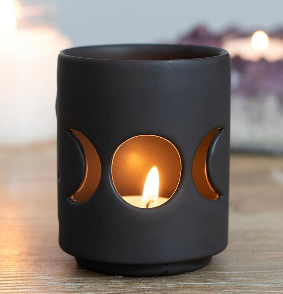 Pack Of 2 Wicca Triple Moon Goddess Black Ceramic Tea Light 