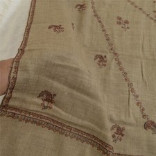 Sanskriti Vintage Long Brown Pure Woollen Shawl Handmade Suzani Scarf Stole