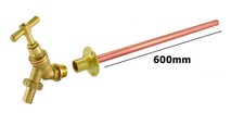 Outside Tap + Wall Plate With 15mm x 600mm Copper Pipe tail through wall 60cm