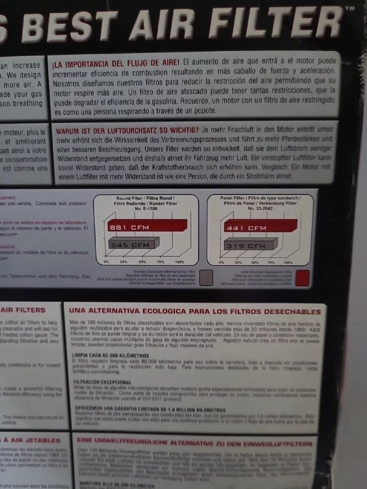 Filtro de aire de alto flujo K&N 33-2206 para Chrysler Dodge Caravan Voyager 2000-2008 Foto 3 de 4