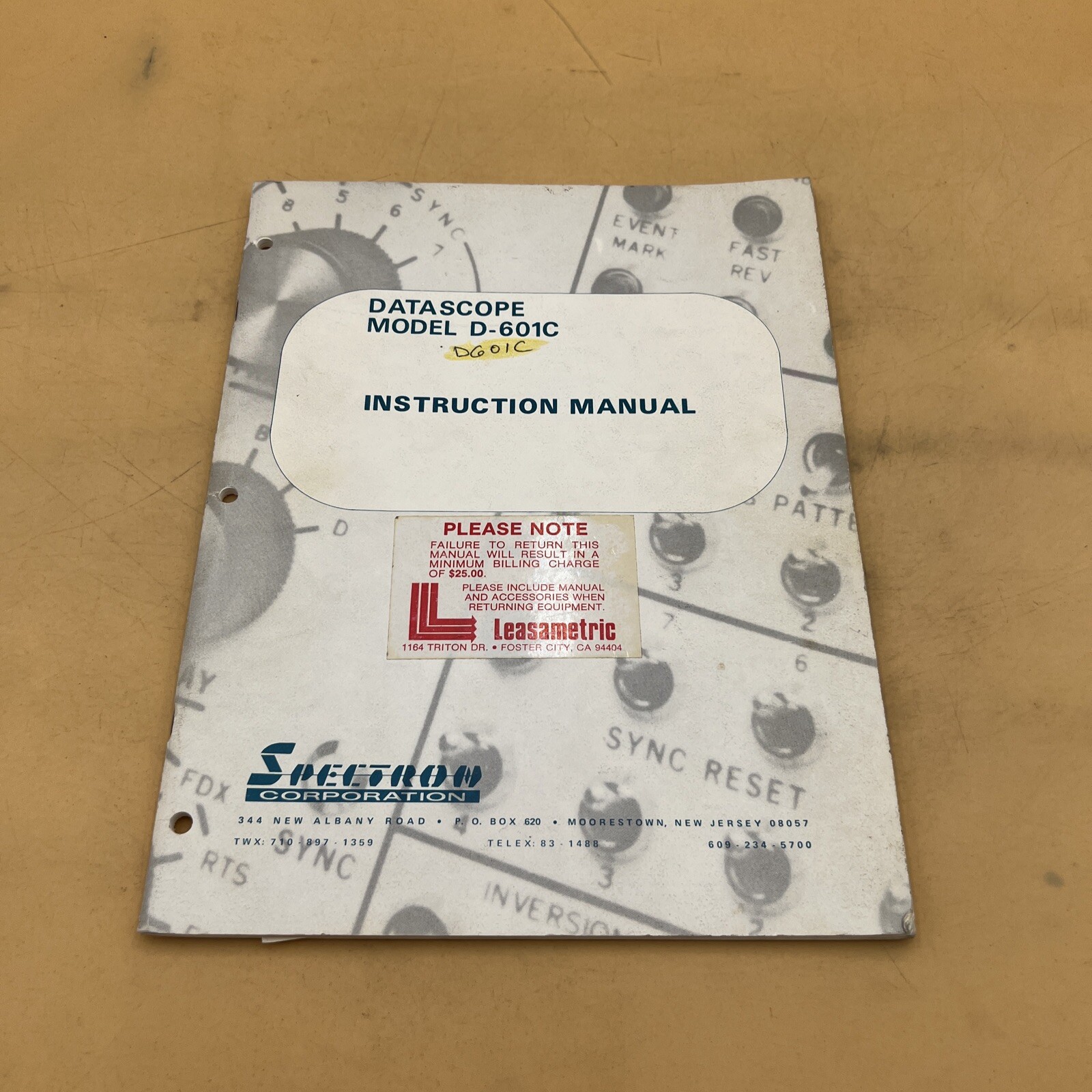 Spectron Datascope Model D-601C Operatong and Instruction Manual Book, Original