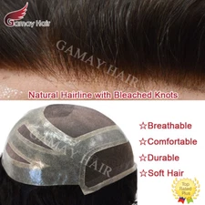 Mens Toupee French Lace Front Hairpiece Fine Mono Poly Skin Hair Systems Natural