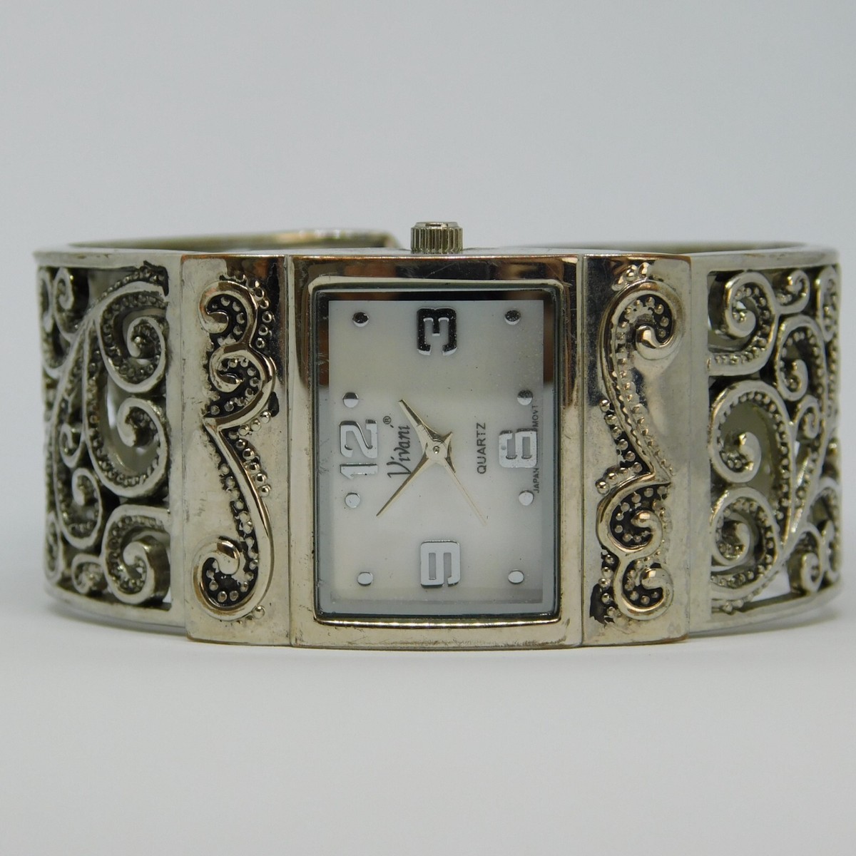Vivani Filigree Cuff Bracelet Watch VIVANI Filigree Silver Tone Cuff Bracelet Quartz Women main image 3