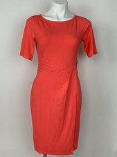 Ann Taylor Coral Salmon Orange Stretch Sheath dress Short Sleeve 4 Petite Nice!