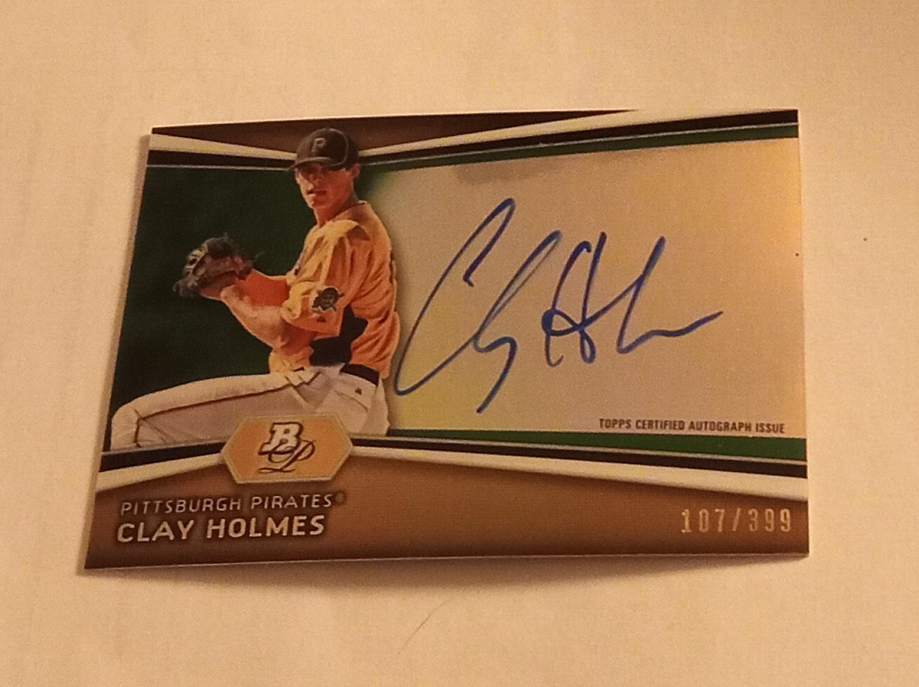 2012 Bowman Platinum Prospects Green Refractor Autograph Clay Holmes XRC /399