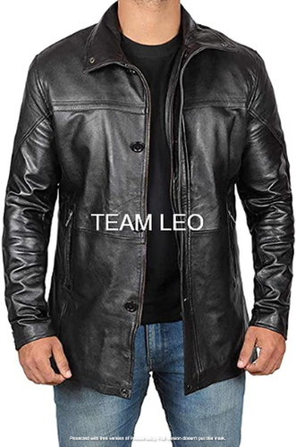 Hombre Chaqueta Cuero Genuino Piel de Cordero Negro Abrigo Invierno - Largo | eBay