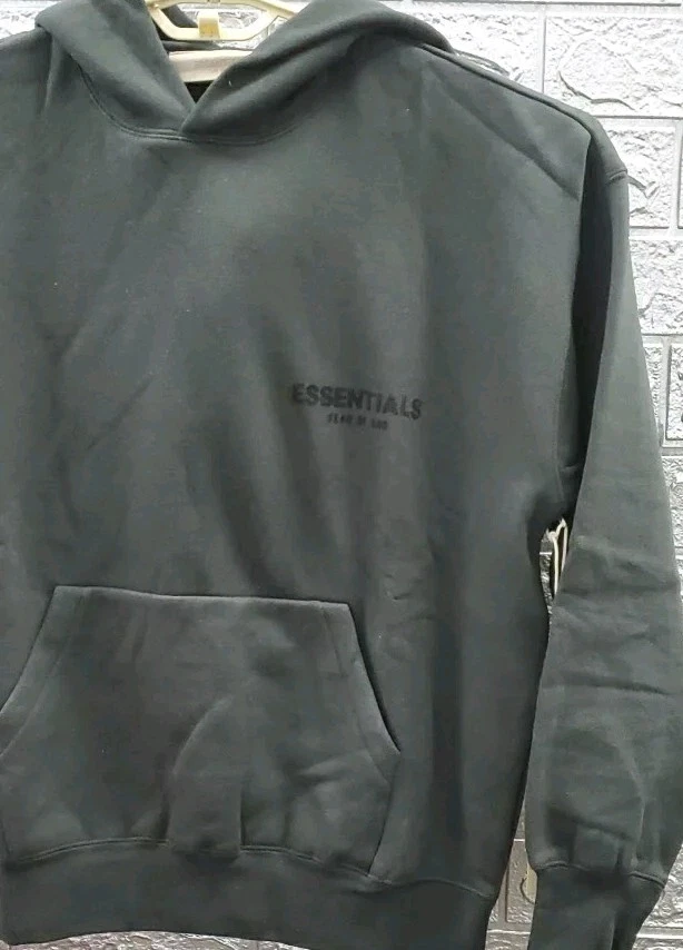 Felpa con cappuccio pullover logo 2 lati Essentials Fear Of God nero lime taglia large nuova