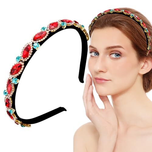 Stylish Red Rhinestone Crystal Headband with Vintage Sparkle and Padded Design for Luxurious Elegance