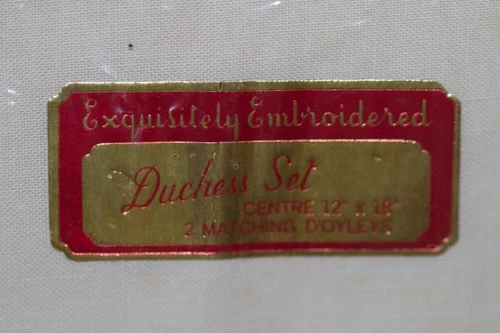 Vintage  Embroidered Duchess Set, Center Mat with two matching Doyleys - Picture 3 of 6