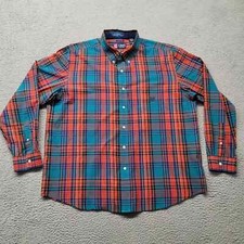 Chaps Shirt Mens XXL Blue Colorful Plaid Preppy Casual Crest Logo Easy Care