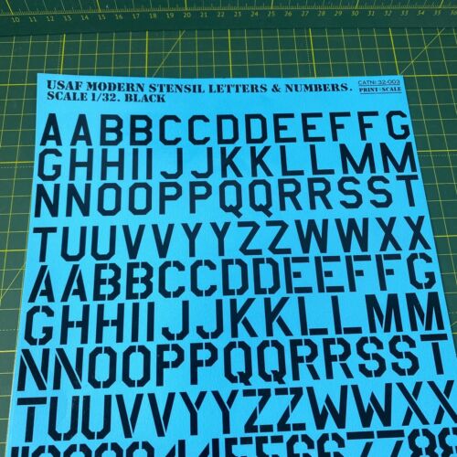 USAF Moderne Schablone Buchstaben & Zahlen schwarz Maßstab 1/32 Aufkleber Druck Maßstab 32-003 - Bild 2 von 4