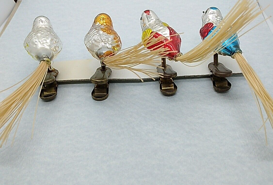 Hand Blown Glass Bird Ornaments Clip on Mercury Glass 1980s eBay
