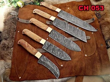 5 piece kitchen knives with sheath, overall 54" long hand forged Damascus steel