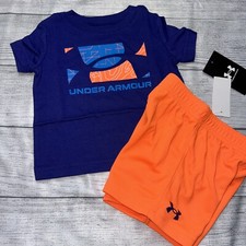 Under Armour Baby Boys 12 Months Orange Blue Outfit Set NEW