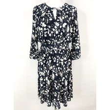 Brooks Brothers Dress Womens Medium Blue Floral Keyhole Neck Preppy Cottagecore