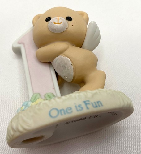 1986 Enesco BUBBA GROWING UP Age 1 One Is Fun Angel Bear Cake Topper 2.5” Tall - Picture 7 of 8