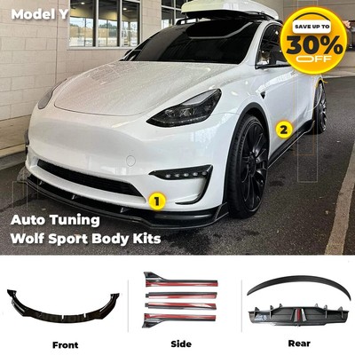For Tesla Model Y Body Kit Wolf Sport Rear Diffuser Side Spoiler Bumper Lip