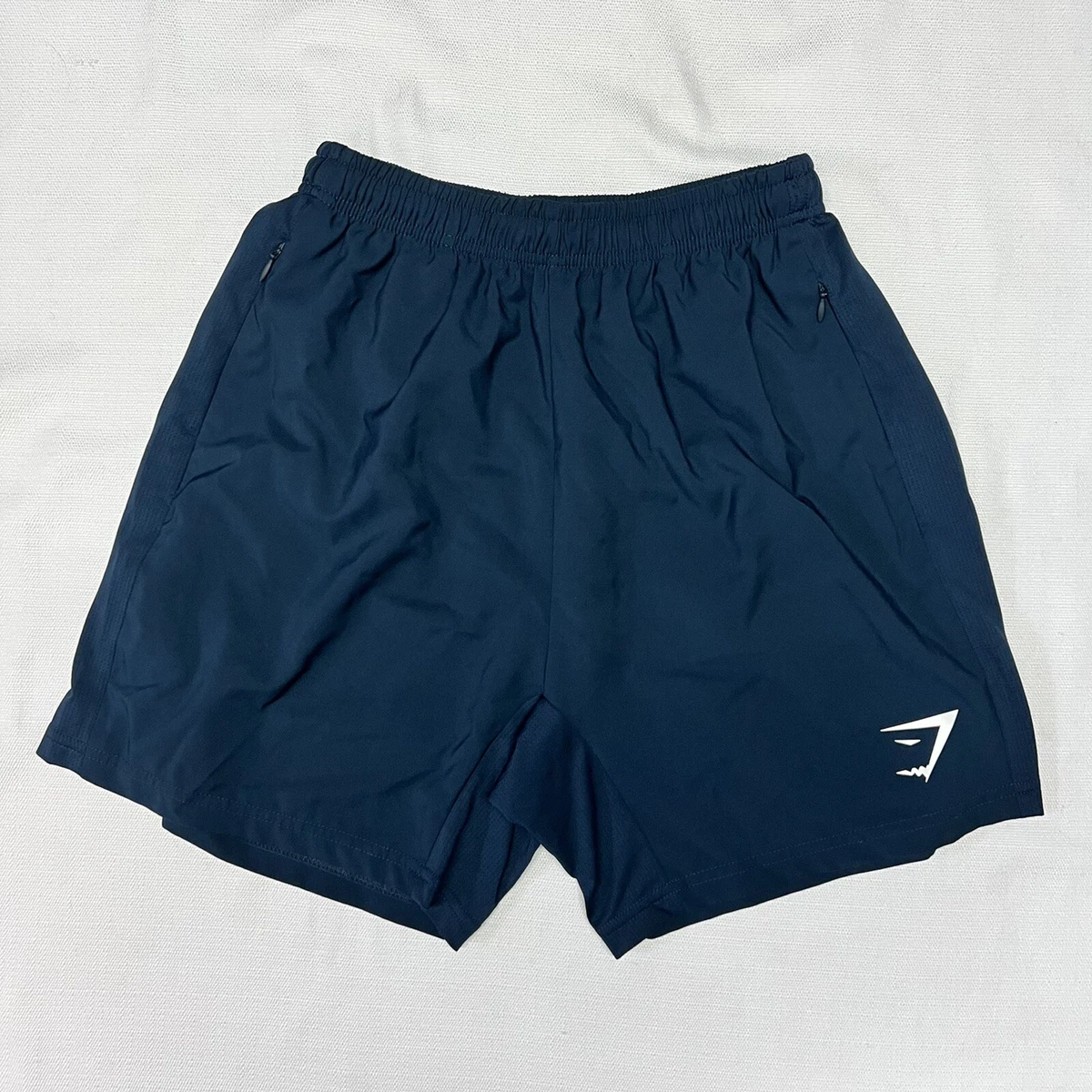 Gymshark Womens Navy Blue Athletic Shorts Vented Drawstring Logo