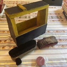Vintage Shoe Shine Kit With Brushes And New Polish