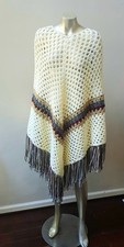 HAND CROCHET KNIT VTG CAPE PONCHO FRINGES BOLERO SHAWL sz ONE SIZE FITS ALL