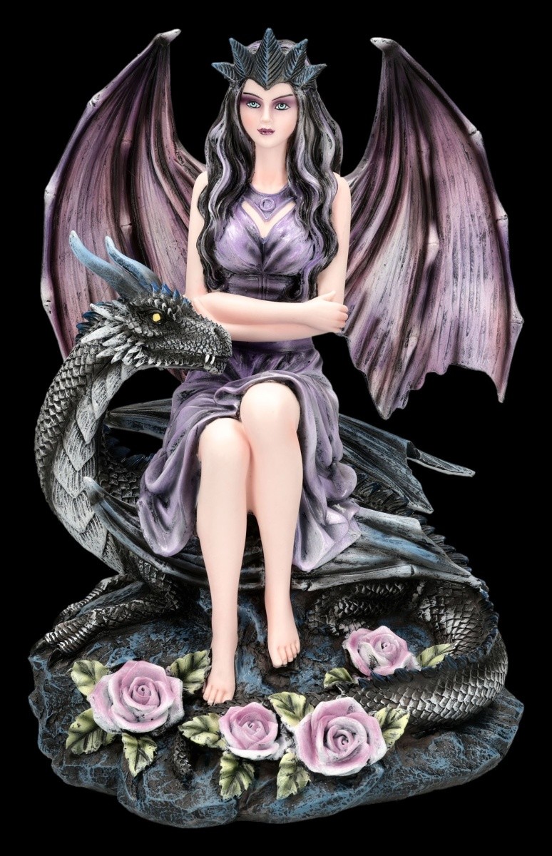 Dark Angel Dragon Rose Enchantress Gothic Figurine Hand-Painted Polyresin