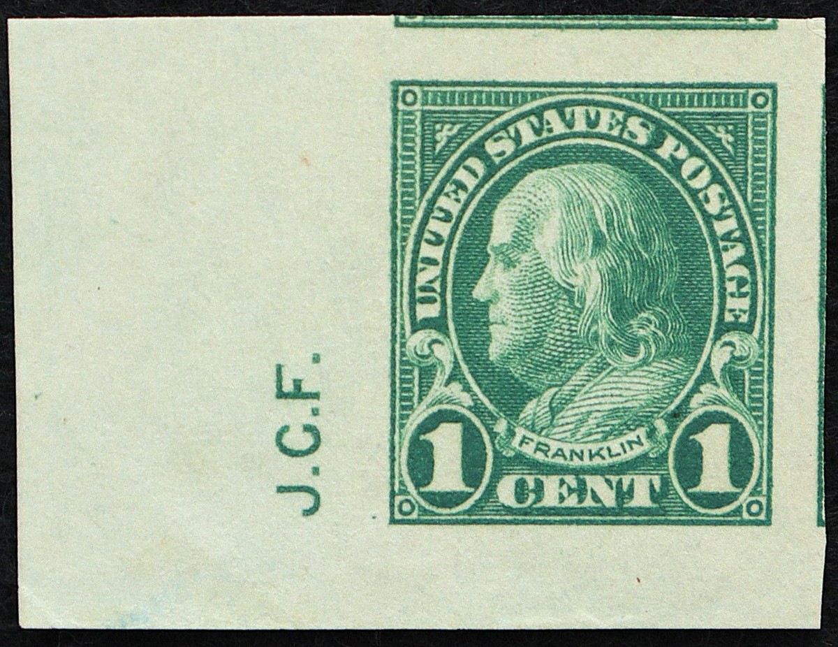 U.S. Mint Stamp Scott #575 1c Franklin Corner Sheet Margin. Superb