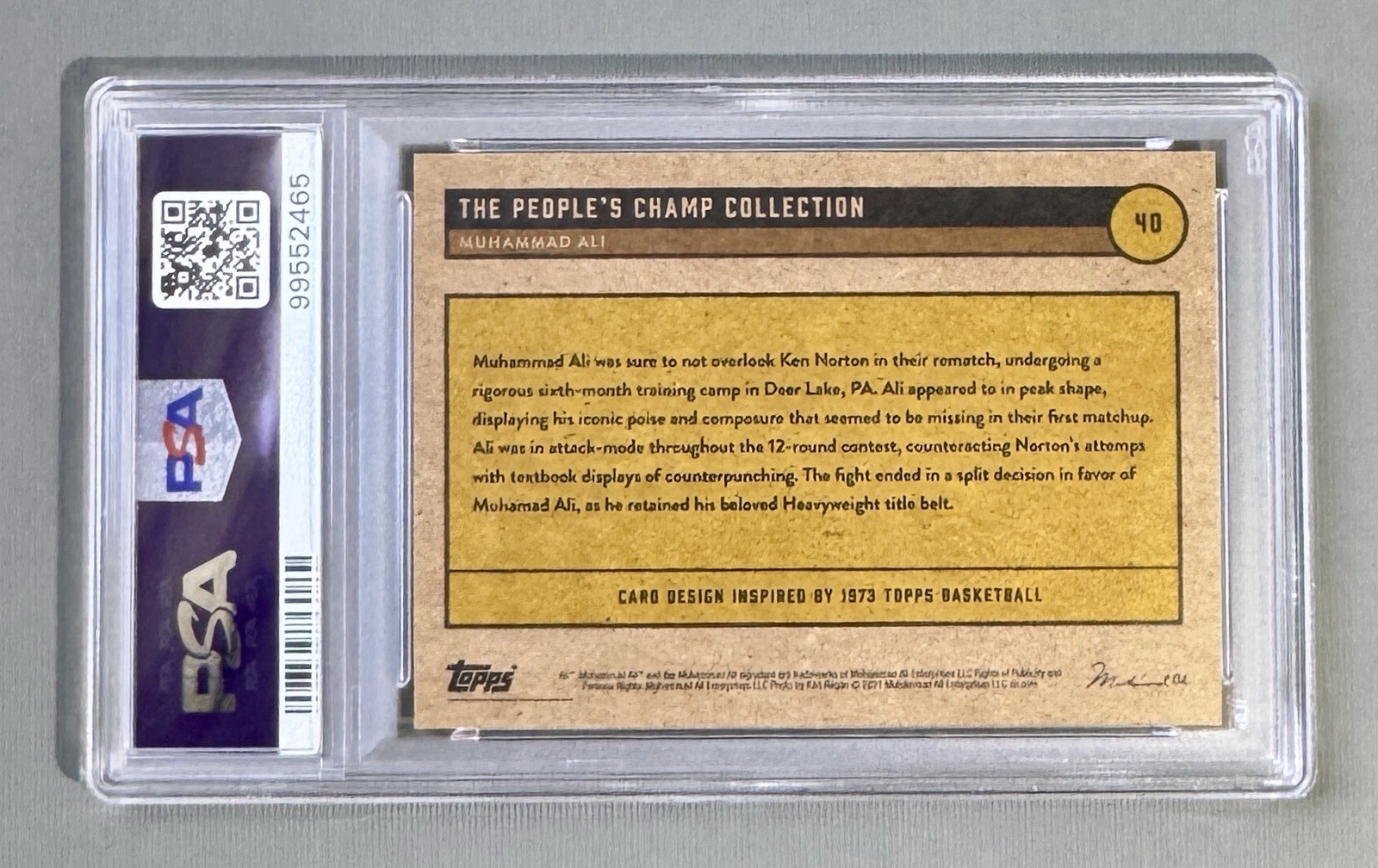 2021 Topps Muhammad Ali The People's Champ #40 Split Decision - Gold 1/1, PSA 9 view 3
