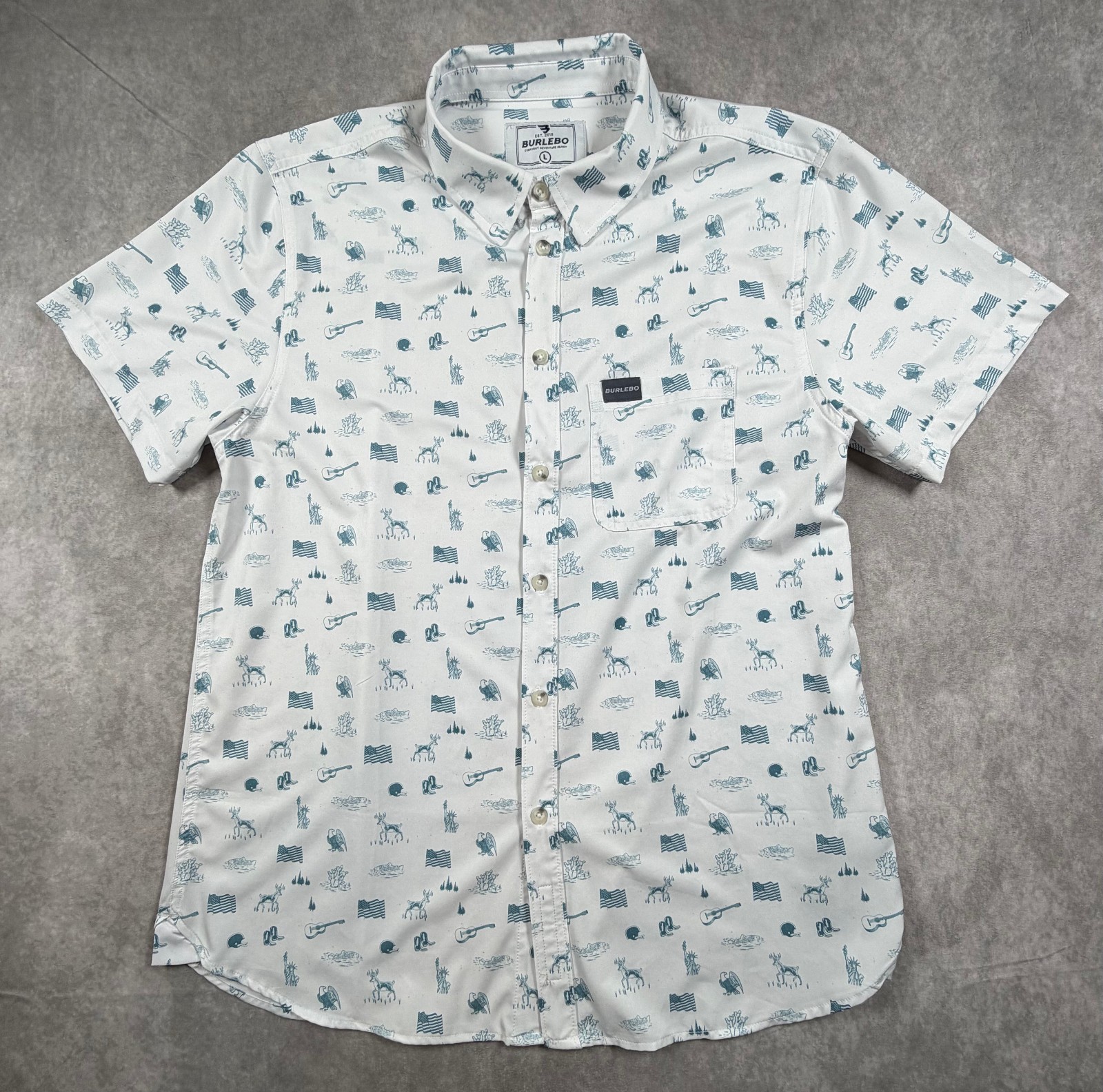 Burlebo Mens Button Up Performance Shirt USA Print Short Sleeve L