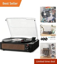 Vintage Bluetooth Vinyl Record Player with Built-in Speakers - 3 Speed Turntable