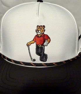 SHANKITGOLF Adjustable Breathable Mesh Golf Hat White/Black Embroidered Tiger