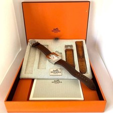 Orologio Hermes BE1.210 SS Quarzo Cinturino Pelle Marrone Cinturino Extra Scatola Documenti