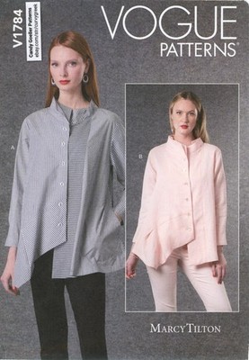 Vogue V1784 Button Front Tunic w Colorblock Option, Asymmetrical Hem Sz L-XXL UC