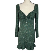 Reformation Large Angelina Knit Mini Dress Floral Sweetheart Neck Long Sleeve