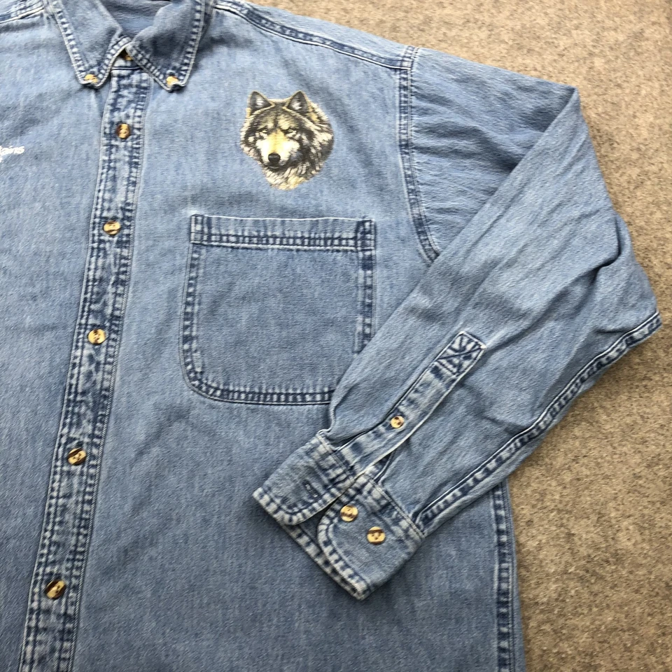 Camisa vaquera vintage para hombre mediana lobo bordada Smoky Mountains Tennesse Foto 3 de 4