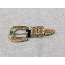 Western Belt Buckle Set Silver Tone Bronze Braided Accent Vintage Collectible