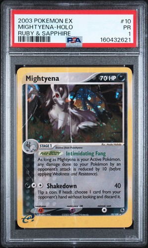 2003 POKEMON EX RUBY & SAPPHIRE #10 MIGHTYENA-HOLO PSA 1