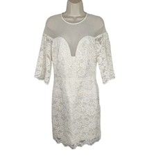 Nicole Miller Lace Sheath Dress Women Size 8 Cream Wedding Cocktail Party NEW