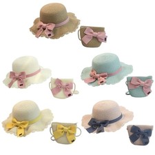 Girls Beach Hat Shoulder Bag Summer Sun Protective Straw Hat Kids Travel Bag
