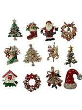 Set of 12 Christmas Pins Brooch Lot/ Holiday Brooch / Christmas Tree/BRO183