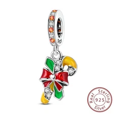 MULA European 925 Sterling Silver DIY Charm CZ Christmas Cane For Women Bracelet