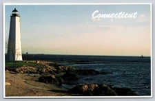 Postcard Connecticut New Haven Lighthouse Shoreline Long Island Sound CT Ocean