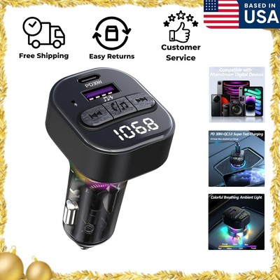 Universal Bluetooth 5.3 FM Car Transmitter with 30W Fast Charging Type-C