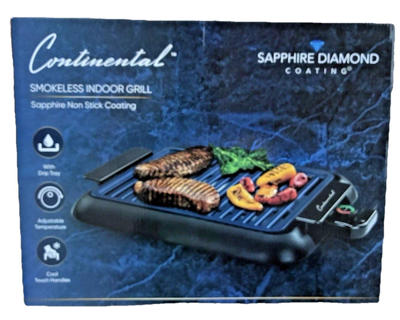 NEW in box- Continental SMOKELESS INDOOR GRILL-Sapphire Diamond NonStick Coating