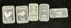 5x 1 Gram .999 Fine Silver Bars Mixed Designs Fractional Silver Lot